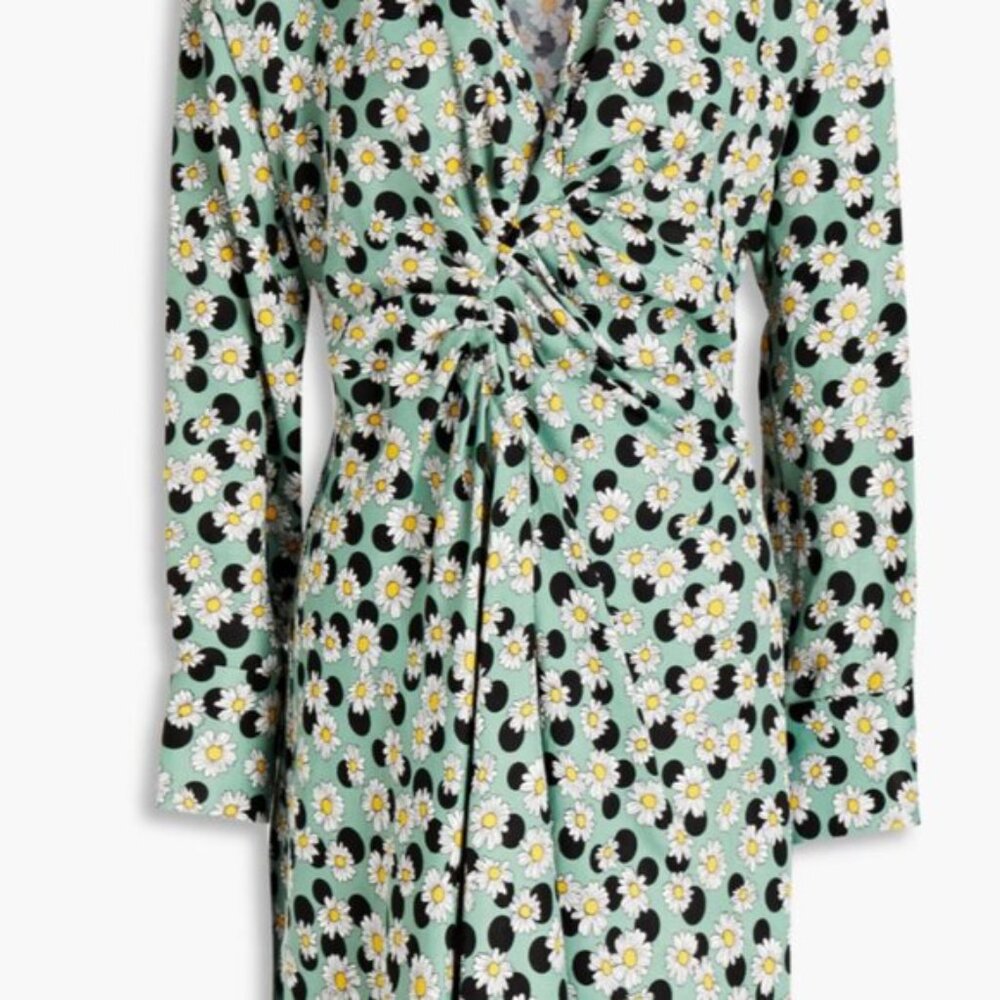 Dress  Polka-dot  Floral-print  Linen-blend  Ruched  Pleated back  Partially ela - Picture 7 of 15